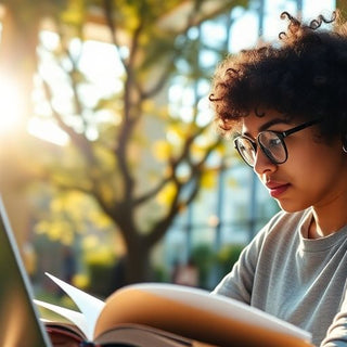 University student studying in a vibrant campus environment.