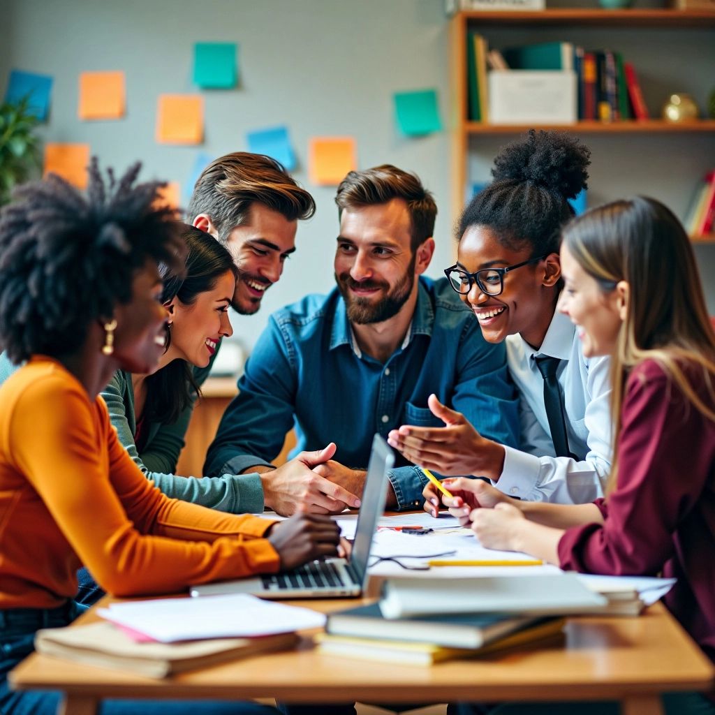 Estudiantes diversos colaborando en ideas de investigación de MBA.