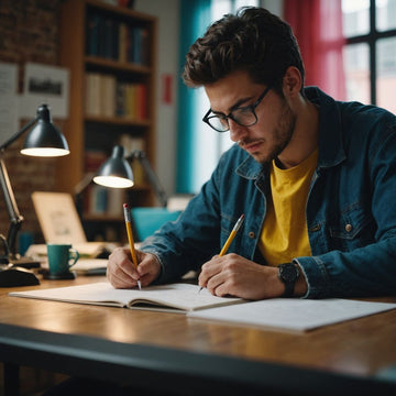 Estudiante redactando propuesta de tesis doctoral en escritorio