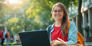 University student studying in a vibrant campus environment.