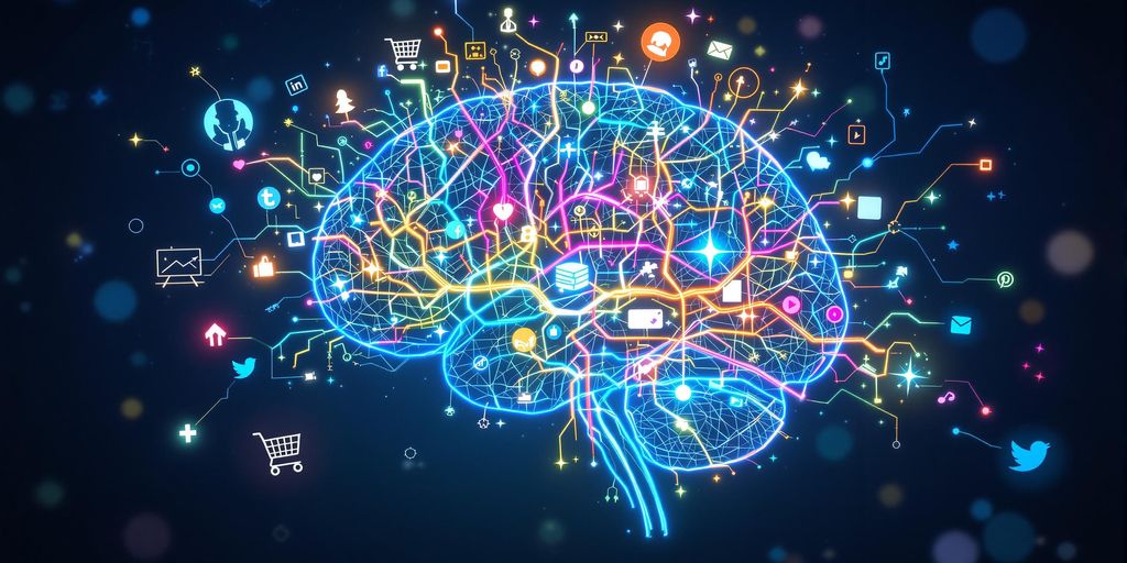 Colorful brain with marketing icons around it.