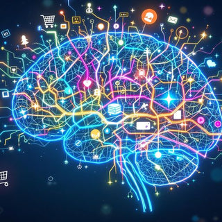 Colorful brain with marketing icons around it.