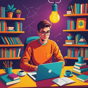 Student at desk with books and laptop