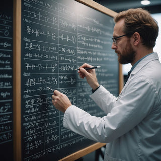 Scientist writing hypothesis on transparent board with equations