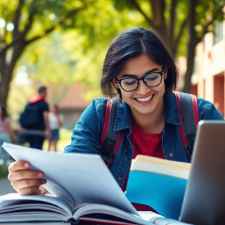 University student studying in a vibrant campus setting.