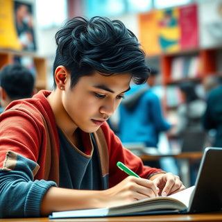 University student writing with concentration and naturalness.