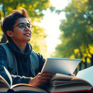 University student studying in a vibrant campus setting.