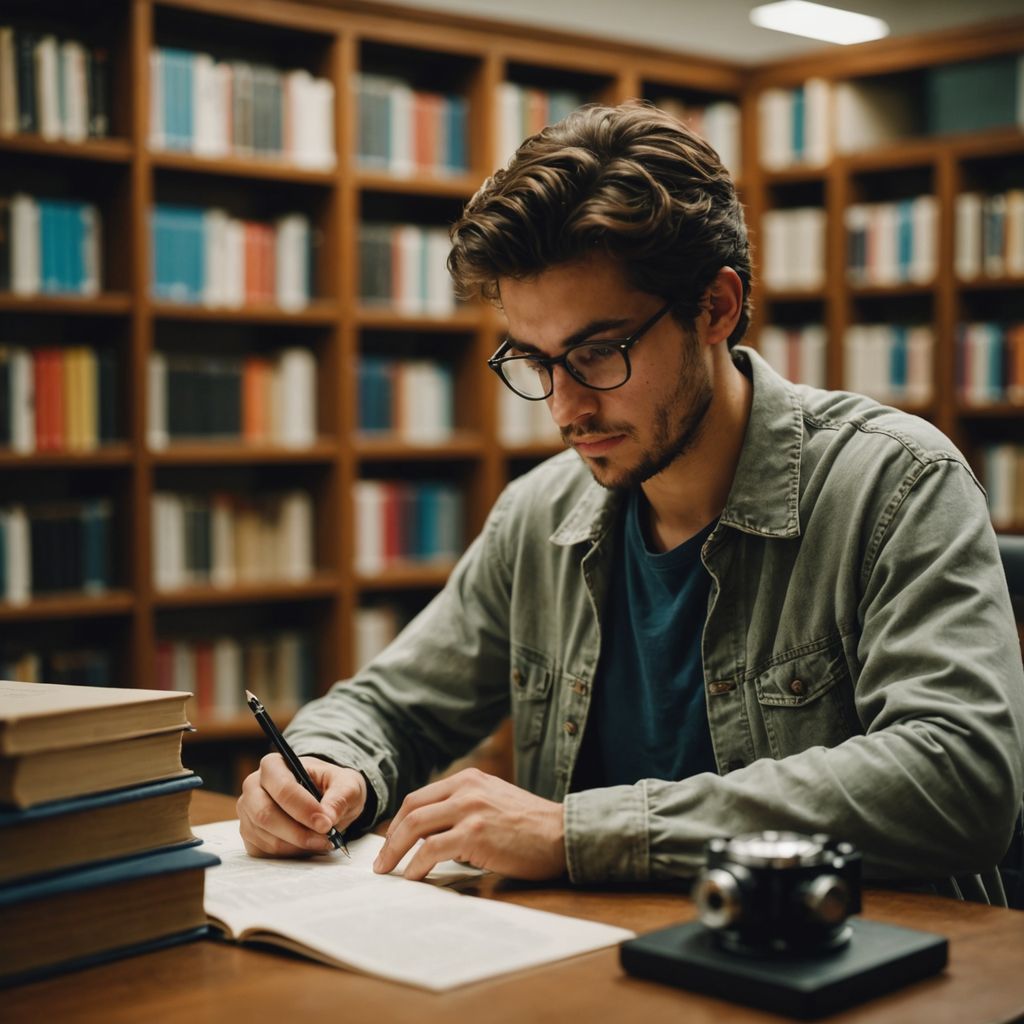 Estudiante con tesis impresa en biblioteca