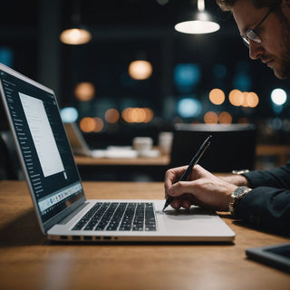 Person typing a research proposal on a laptop.