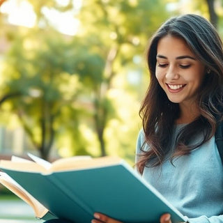 University student studying in a lively campus environment.