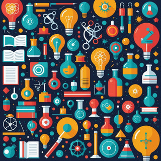 Colorful collage of research icons