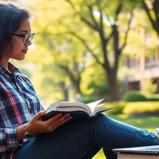 University student studying in a vibrant campus environment.