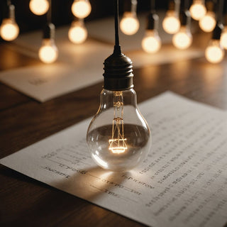 Lightbulb over paper with hypothesis text and question marks