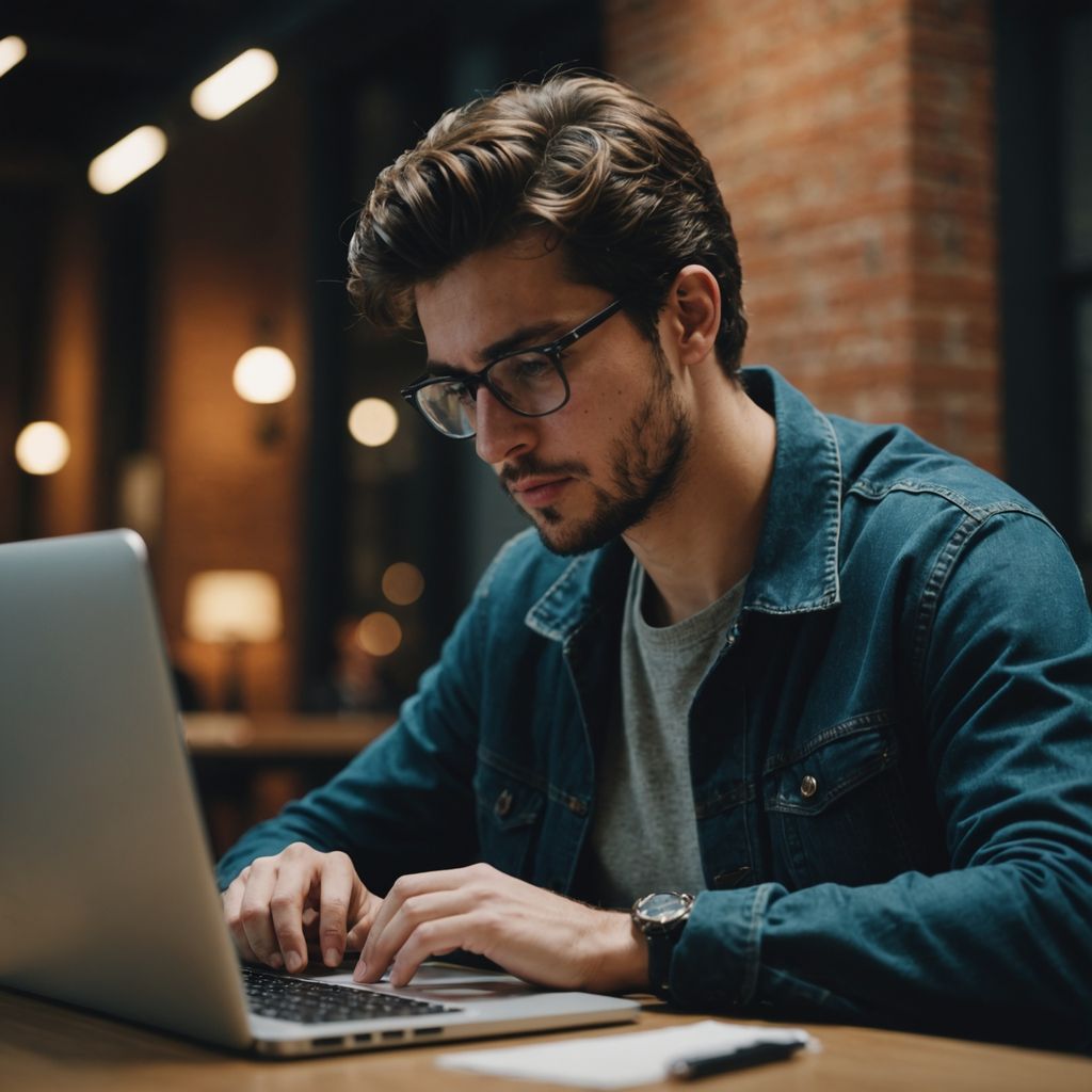 Estudiante trabajando en su tesis en una laptop