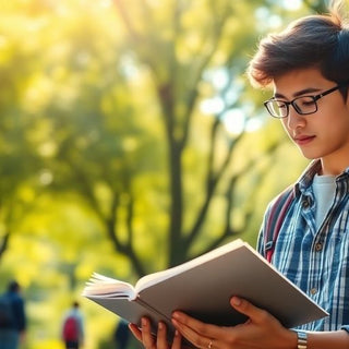 Student studying in a vibrant university campus environment.