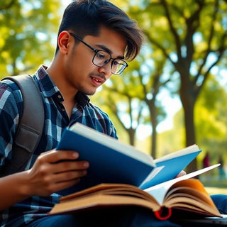 University student studying on a vibrant campus.