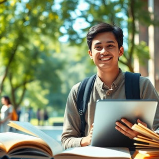 University student in a vibrant academic campus environment.