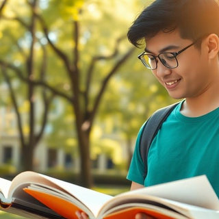 University student studying in a vibrant campus environment.