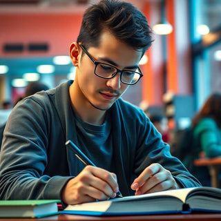 University student studying in a vibrant, colorful setting.