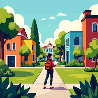 Student studying in a vibrant university setting.