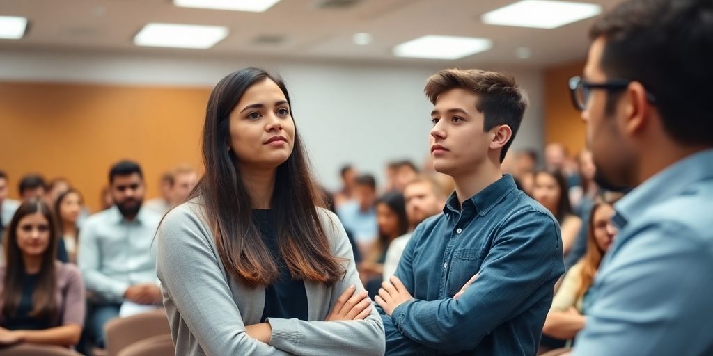Student presenting thesis proposal in a lecture hall.