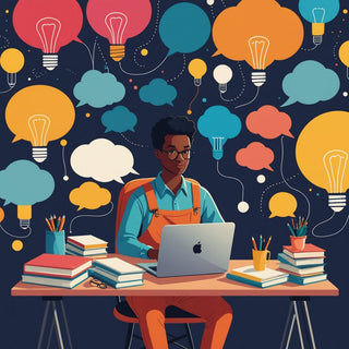 Person at desk with books and laptop.