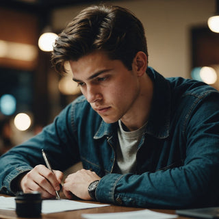 Student focused on thesis with clock ticking down.