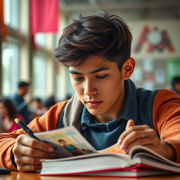 कॉलेज का छात्र अपनी पढ़ाई के कार्य पर ध्यान केंद्रित कर रहा है।