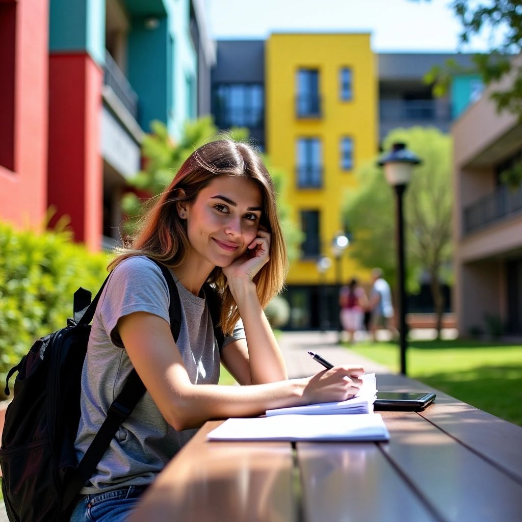 Étudiant étudiant dans un cadre universitaire australien coloré.