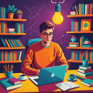 Estudiante en el escritorio con libros y computadora portátil