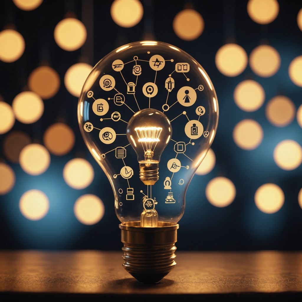 Lightbulb with research icons for project ideas