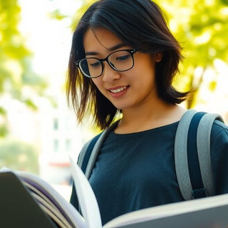 University student studying in a vibrant campus environment.