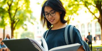 University student studying in a vibrant campus environment.