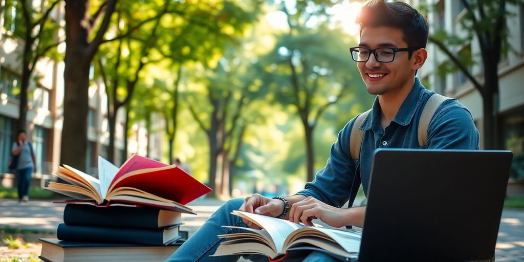 Estudiante universitario en un entorno dinámico y vibrante.