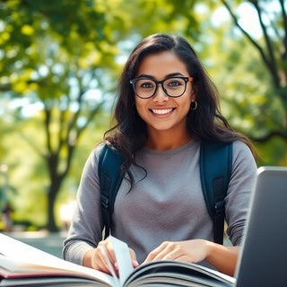 Estudante universitário em um ambiente de campus vibrante.