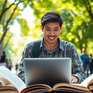 University student engaged in study on a lively campus.