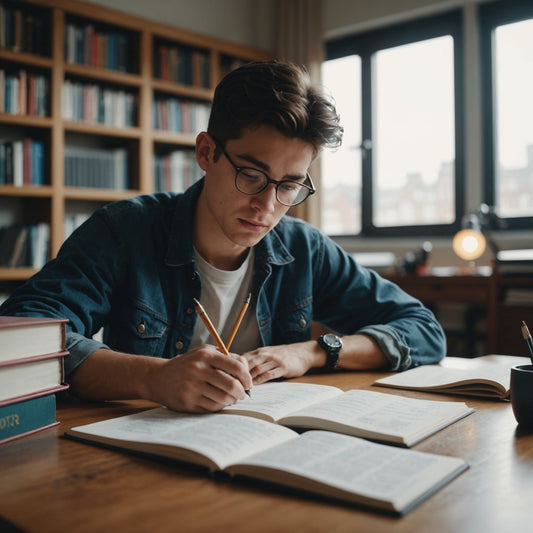 Student writing thesis with calendar and books