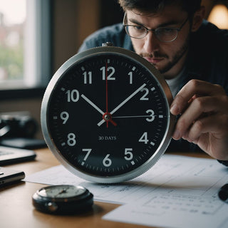 Student writing thesis with 30-day countdown clock